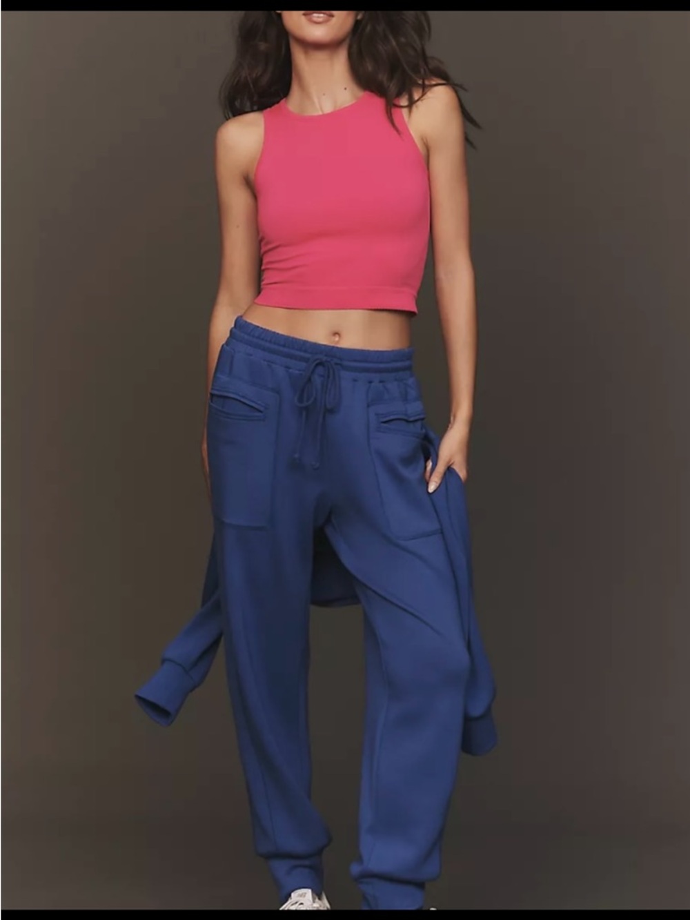 Anthropologie Sleeveless Cropped Tank Top in Bright Pink